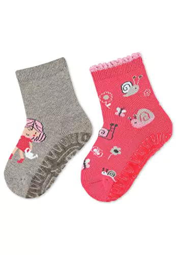 Sterntaler Baby Mädchen Fliesen Socken Baby Fli Fli AIR Doppelpack - Fliesen Rutsch Socken Baby - aus Baumwolle mit Vollplüsch - hellgrau