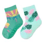 Sterntaler Baby Mädchen Fliesen Socken Baby Fli Fli AIR Doppelpack Palmen und Blätter - Fliesen Rutsch Socken Baby - aus Baumwolle - mittelgrün