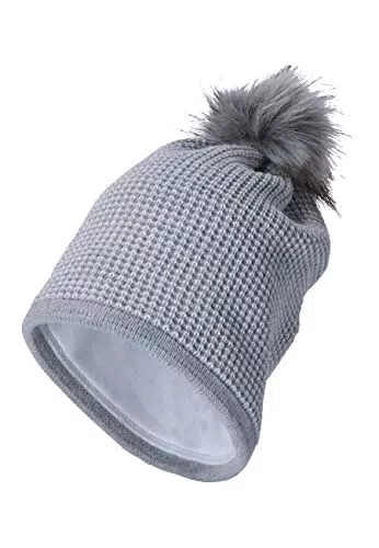 Sterntaler Baby Mädchen Mütze Baby Bommelmütze Glitzereffekt Mütze - Mütze Baby - Strick mit Kunstpelz Bommel und Glitzer - hellgrau