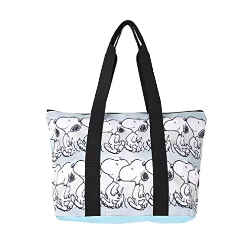Strandtasche Snoopy - Reißverschluss - 47 x 33 x 15 cm - Tragetasche aus Leinen mit Langen Trageriemen - Design auf Leinen Aufgedruckt - Original Produkt in Spanien Designed