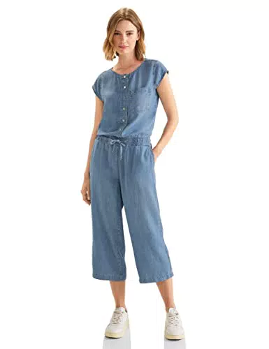 STREET ONE Damen A376531 3/4 Denim Jumpsuit, Soft Indigo Bleach