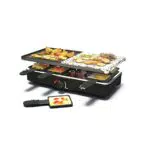 SUNTEC Raclette Grill RAC-8212 evolution Elektro Tischgrill für 8 Personen 8 Pfannen + 8 Spatel als Zubehör Set Doppelseitige Grillplatte + Steinplatte Mini Grill für den Tisch mit 1400 Watt