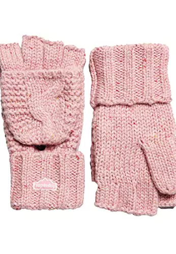 Superdry Damen Strickhandschuhe mit Zopfmuster Rosa Tweed 1SIZE