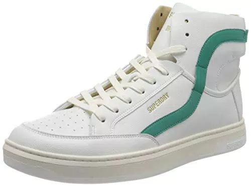 Superdry Mens Basket Lux Trainer Sneaker, White/Aqua