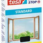 tesa Insect Stop STANDARD Fliegengitter für Fenster - Insektenschutz zuschneidbar - Mückenschutz ohne Bohren - 1 x Fliegen Netz anthrazit - 110 cm x 130 cm