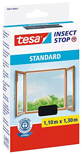 tesa Insect Stop STANDARD Fliegengitter für Fenster - Insektenschutz zuschneidbar - Mückenschutz ohne Bohren - 1 x Fliegen Netz anthrazit - 110 cm x 130 cm
