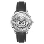 Thomas Sabo Herren Armbanduhr Rebel Spirit 3D Totenköpfe Analog Quarz Edelstahl Lederband WA0355-203-201-42 MM
