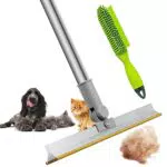 Tierhaarentferner mit Teleskopstiel 147cm & Innovativem Metallrand Teppichrechen Fusselentferner + Silikon-Haustiere Haarbürste