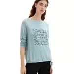 TOM TAILOR Damen 1034521 Langarmshirt mit Print, 30914 - Tourmaline Melange