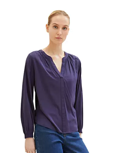 TOM TAILOR Damen 1035250 Basic Tunica Bluse, 11331 - Atlantic Ocean Blue