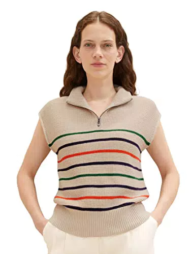 TOM TAILOR Damen 1035294 Pullunder mit Streifen, 31299 - Multicolor Knit Stripe