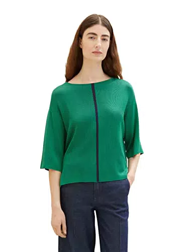 TOM TAILOR Damen 1035299 Pullover mit kurzem Arm, 31032 - Vivid Leaf Green