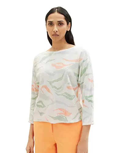 TOM TAILOR Damen 1035303 Pullover mit Muster, 31128 - Blue Colorful Wavy Knit Design