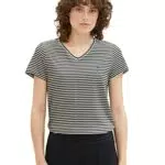TOM TAILOR Damen 1036889 T-Shirt mit Stickerei, 32152-Black Thin Stripe