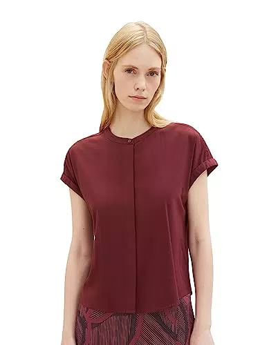 TOM TAILOR Damen 1037895 Basic Kurzarm-Bluse, 10308-Deep Burgundy Red