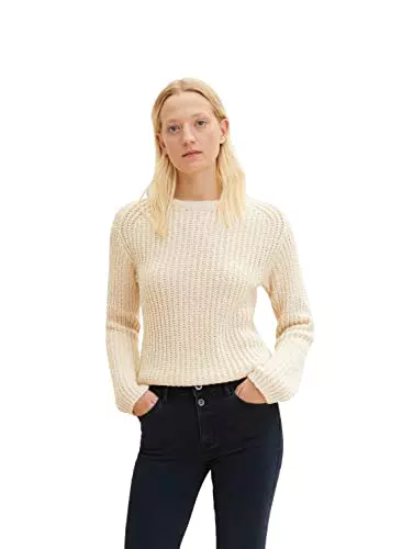 TOM TAILOR Damen Basic Pullover 1034058, 30265 - Soft Buttercream Melange