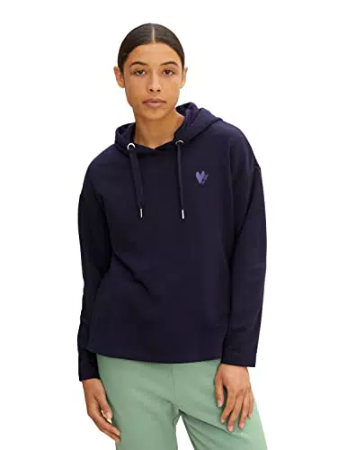 TOM TAILOR Damen Hoodie Sweatshirt mit Herz-Stickerei