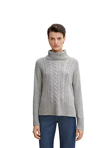 TOM TAILOR Damen Rollkragenpullover mit Zopfmuster 1034048