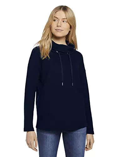 TOM TAILOR Damen Sweatshirt mit Schalkragen aus Bio-Baumwolle