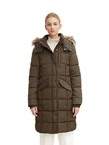 TOM TAILOR Damen Wintermantel mit Kapuze 1032489, 18123 - Tarmac Khaki