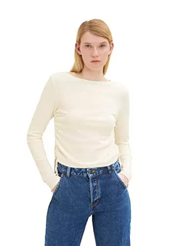 TOM TAILOR Denim Damen 1035371 Langarmshirt mit Raffung