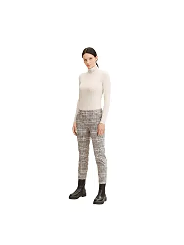 TOM TAILOR Denim Damen Cigarette Hose 1033599, 30596 - Beige Rosa Check