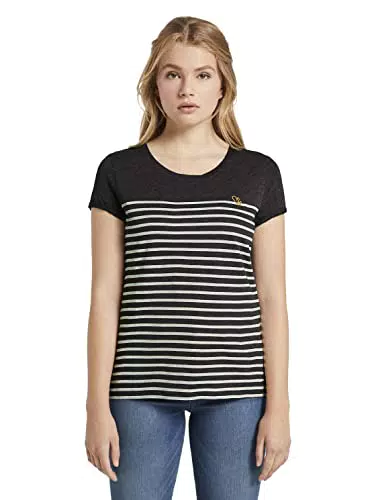 TOM TAILOR Denim Damen Gestreiftes T-Shirt mit Herzprint 1021105