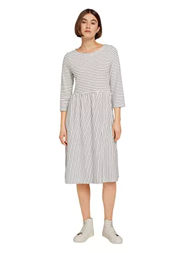 TOM TAILOR Denim Damen Kleid mit Streifen 1030634, 29956 - White Blue Stripe