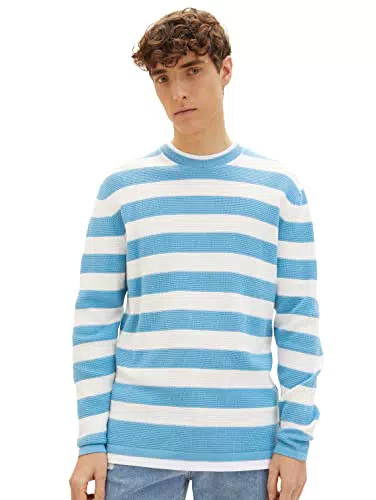 TOM TAILOR Denim Herren Pullover 1034928, 31620 - Blue White Block Stripe