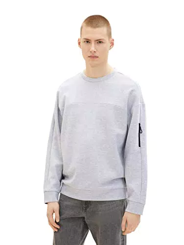 TOM TAILOR Denim Herren Sweatshirt 1035664, 15398 - Light Stone Grey Melange