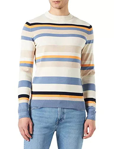 TOM TAILOR Herren 1032276 Pullover mit Streifen, 31452 - Off White Multicolor Stripe