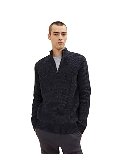 TOM TAILOR Herren 1033657 Troyer Strickpullover, 30662 - Blue Grey Knitted Neps