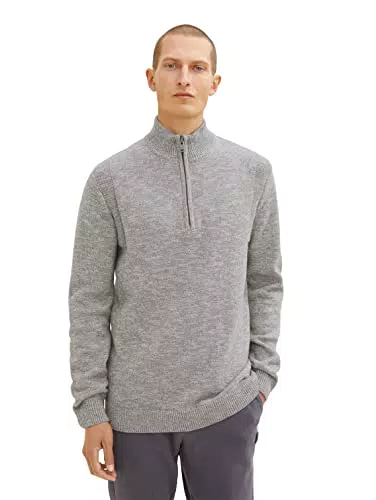 TOM TAILOR Herren 1034334 Troyer Strickpullover in Melange-Optik