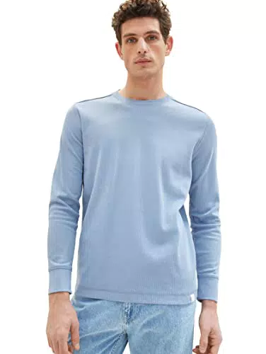 TOM TAILOR Herren 1035645 Longsleeve T-Shirt, 31495 - Greyish Mid Blue Melange