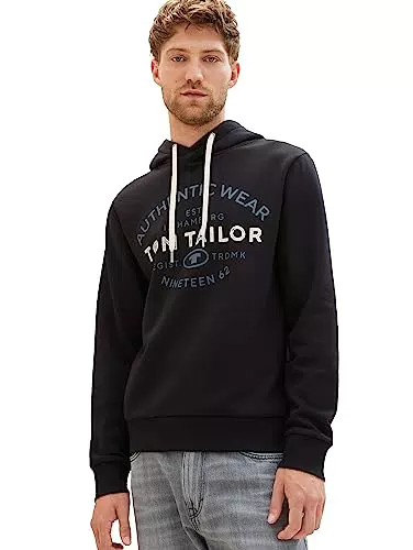 TOM TAILOR Herren 1038744 Basic Hoodie Sweatshirt mit Logo-Print