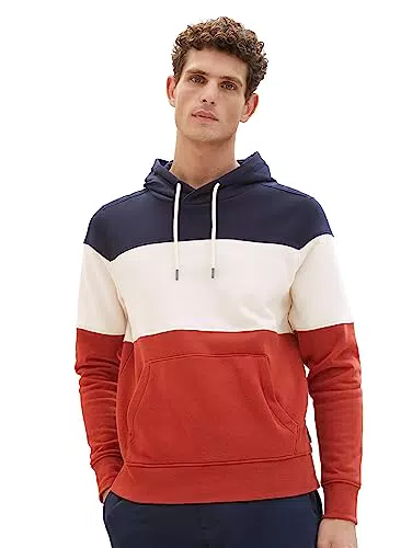TOM TAILOR Herren 1039839 Hoodie mit Cutline-Optik, 14302-velvet red
