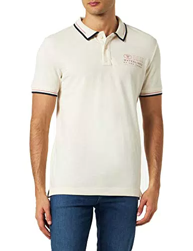 TOM TAILOR Herren Poloshirt mit Logo-Print 1035571, 18592 - vintage beige