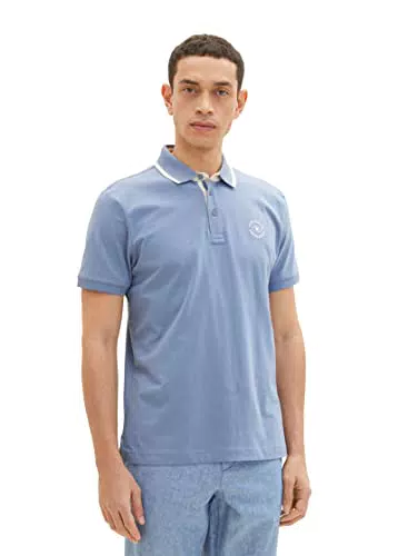 TOM TAILOR Herren Poloshirt mit Logo-Print 1035620, 12364 - Greyish Mid Blue