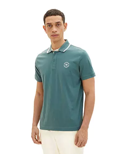 TOM TAILOR Herren Poloshirt mit Logo-Print 1035620, 30105 - deep bluish green