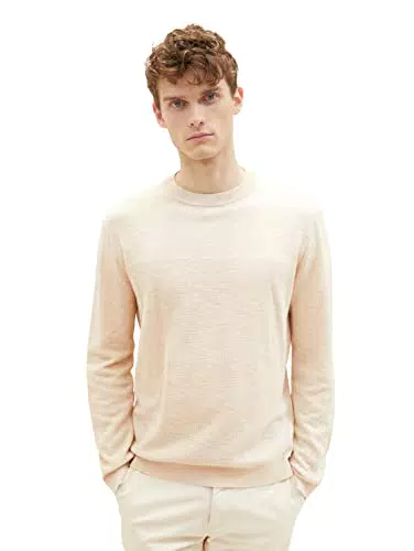 TOM TAILOR Herren Pullover aus Leinen 1034946, 13523 - cargo beige melange