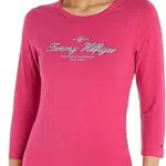 Tommy Hilfiger Damen Langarmshirt Open-Neck Basic, Rosa