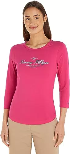 Tommy Hilfiger Damen Langarmshirt Open-Neck Basic, Rosa