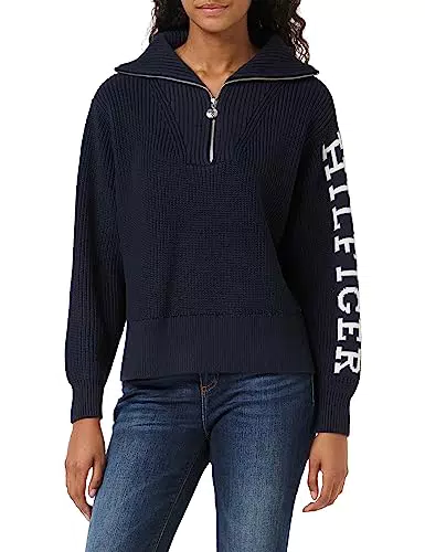 Tommy Hilfiger Damen Placed Hilfiger 1/2 Zip Sweater Pullover