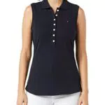 Tommy Hilfiger Damen Poloshirt Kurzarm Ärmellos, Blau