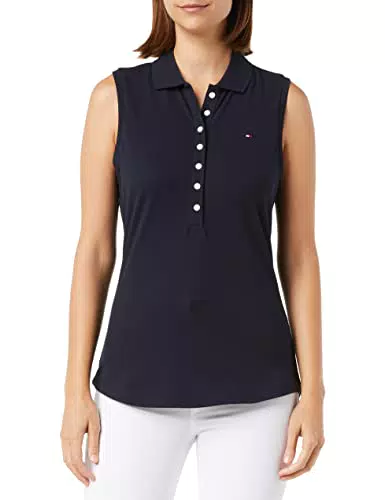Tommy Hilfiger Damen Poloshirt Kurzarm Ärmellos, Blau