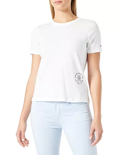 Tommy Hilfiger Damen REG Round MD TH C-NK SS S/S Strickoberteile