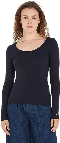 Tommy Hilfiger Damen Slim MODERN CO/EA Scoop LS L/S Strickoberteile