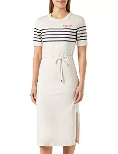 Tommy Hilfiger Damen T-Shirt Kleid Baumwolle, Weiß