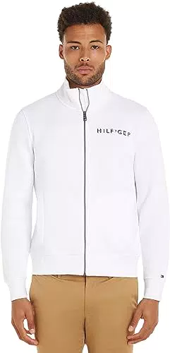 Tommy Hilfiger Herren Cardigan mit Reißverschluss, Weiß