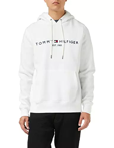 Tommy Hilfiger Herren Hoodie Tommy Logo mit Kapuze, Weiß